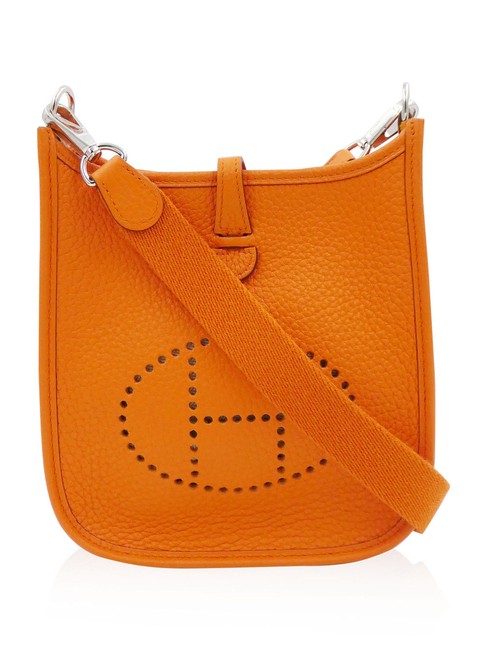 Hermes Evelyne Mini Pebbled Handbag Orange Leather Cross Body Bag