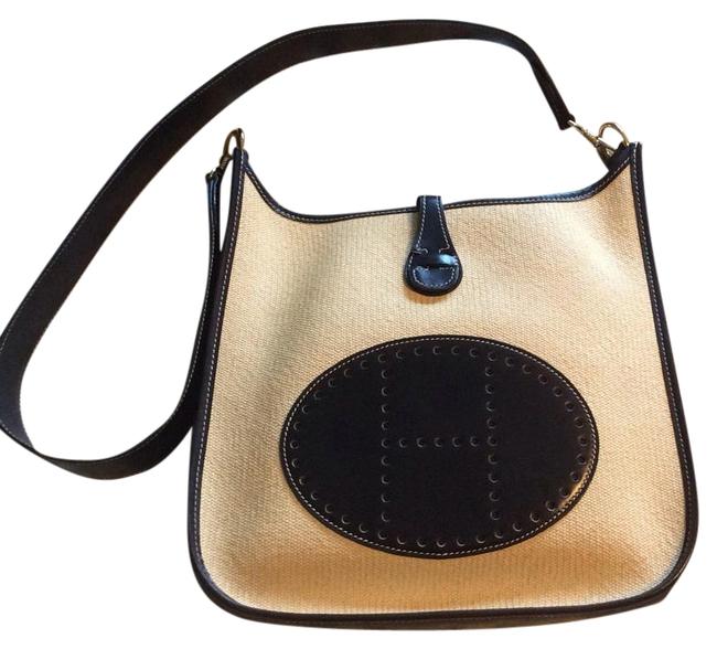 Hermes Evelyne Navy Leather/ Panama Cross Body Bag