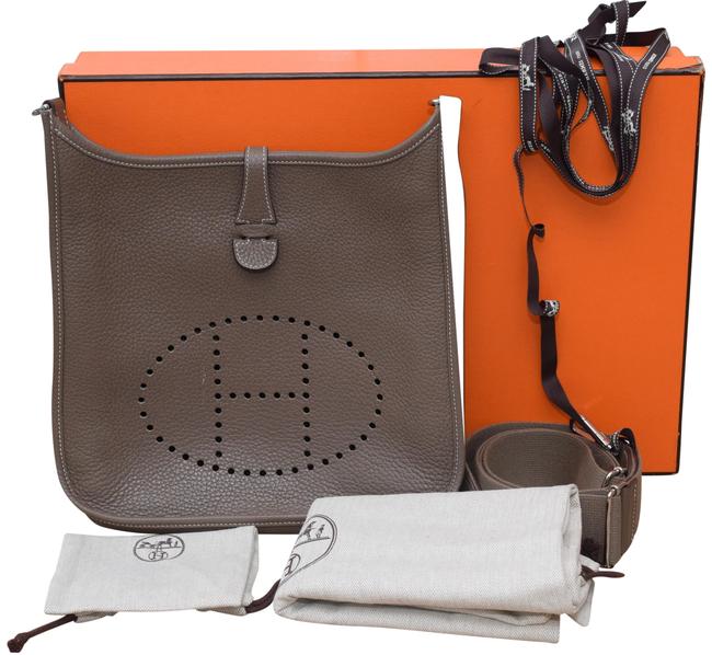 Hermes Evelyne Pm 111 with Adjustable Strap In Etoupe Leather Cross Body Bag