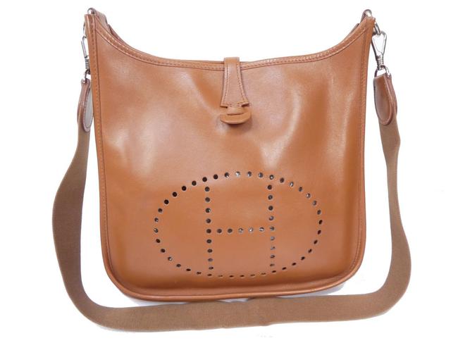 Hermes Evelyne Pm Brown Leather/Canvas Cross Body Bag