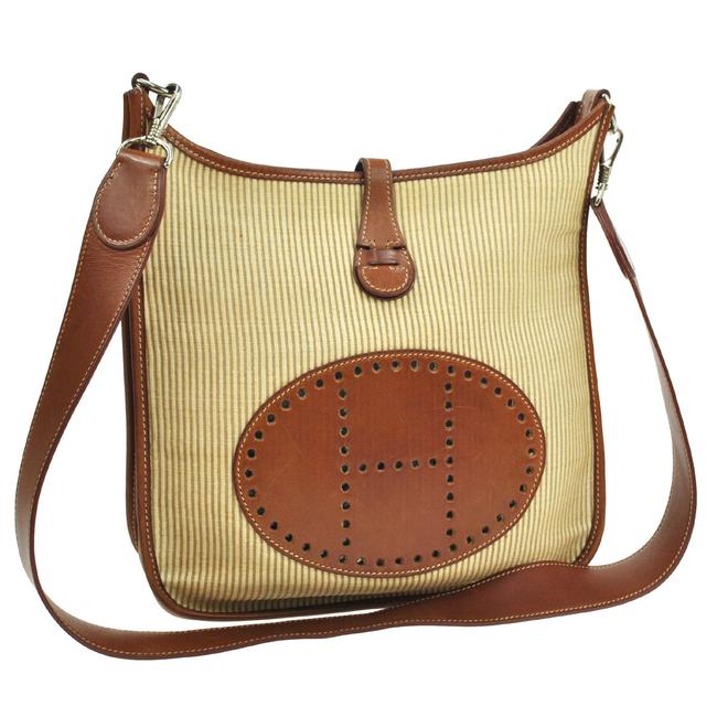 Hermes Evelyne Pm Brown/Beige Canvas/Leather Cross Body Bag