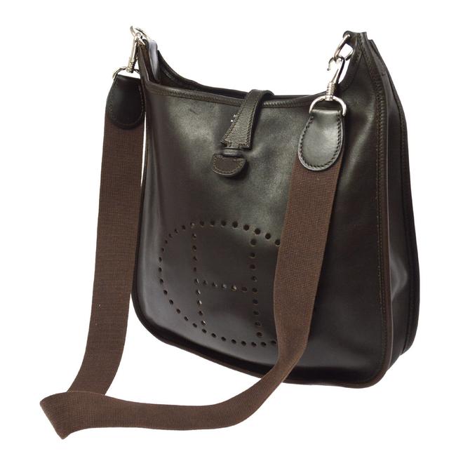 Hermes Evelyne Pm Dark Brown Leather/Canvas Cross Body Bag
