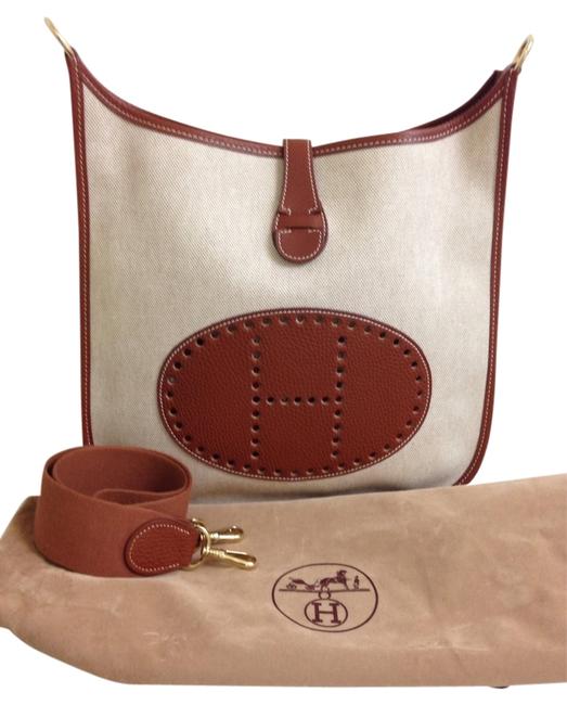 Hermes Evelyne Pm Off White Canvas and Leather Cross Body Bag