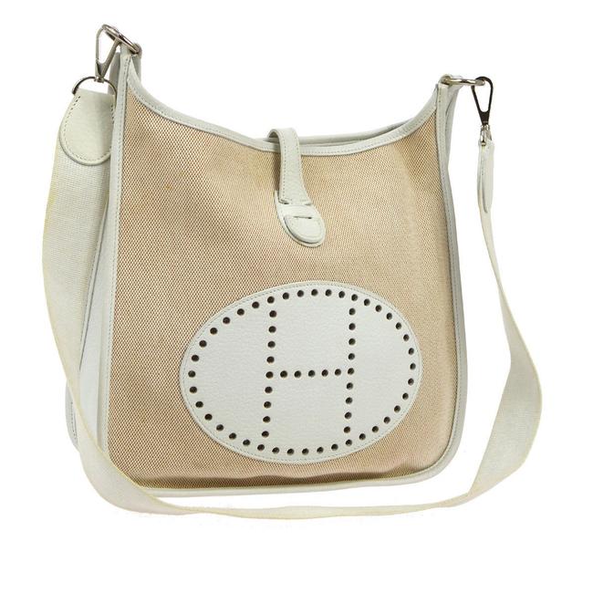 Hermes Evelyne Pm White Leather/Canvas Cross Body Bag
