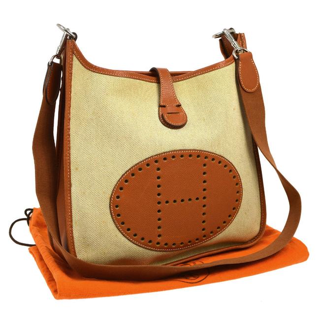 Hermes Evelyne Tan/Beige Tan/Beige Leather/Canvas Cross Body Bag