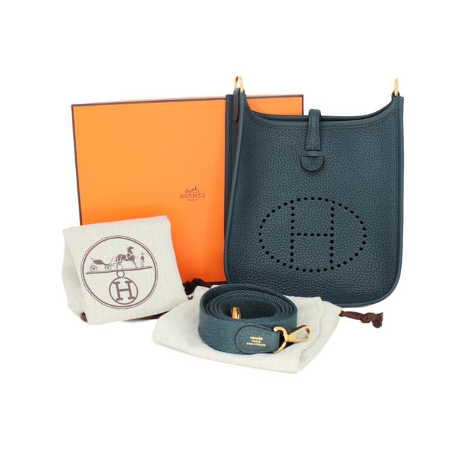 Hermes Evelyne "Vert Cypress" Clemence Mini Tpm 16 Teal Leather Shoulder Bag