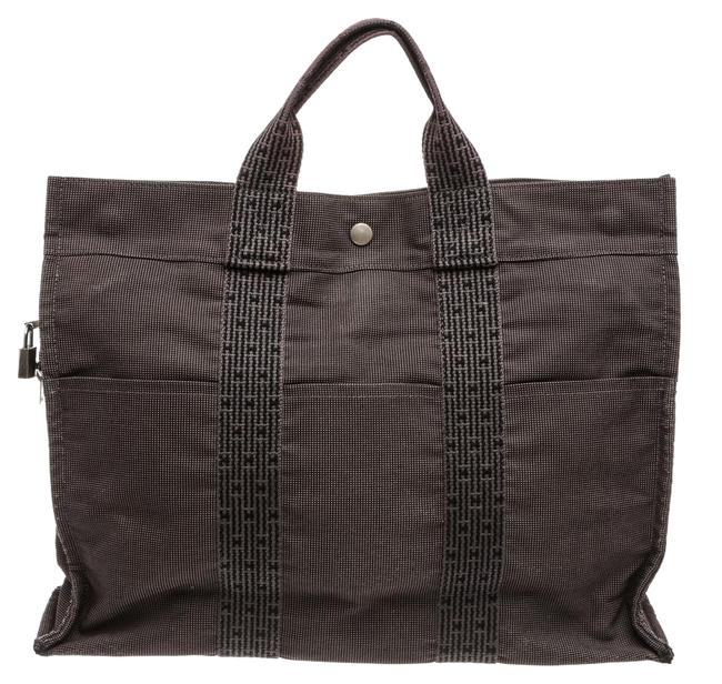 Hermes Fabric Sac Fourre Mm Handbag Gray and Blue Canvas Tote