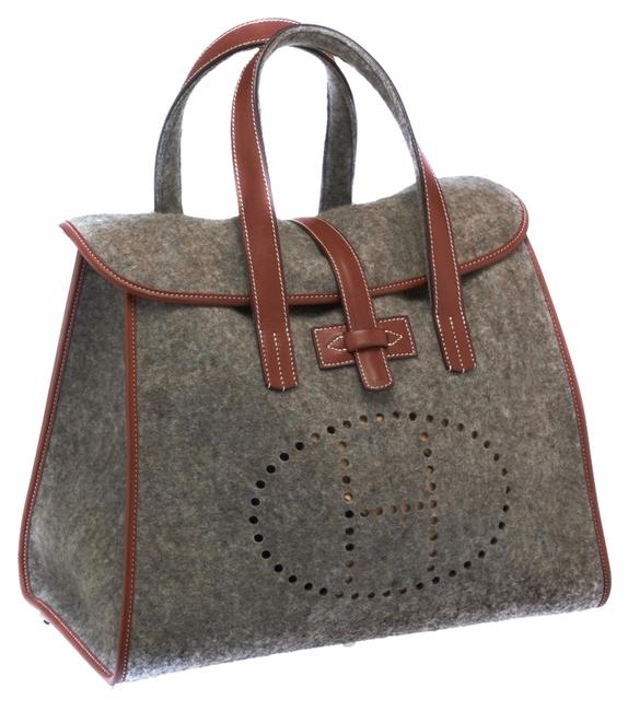 Hermes Feu2dou Felted Flap Shoulder Tote 18402 Gray Wool Tote