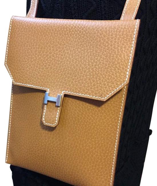 Hermes Flat Logo Tan Fjord Leather Cross Body Bag