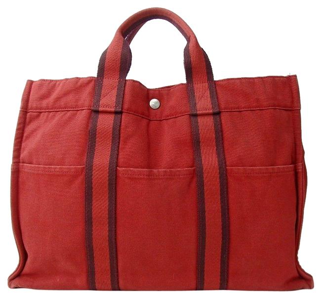 Hermes Fool Toe Red Canvas Tote