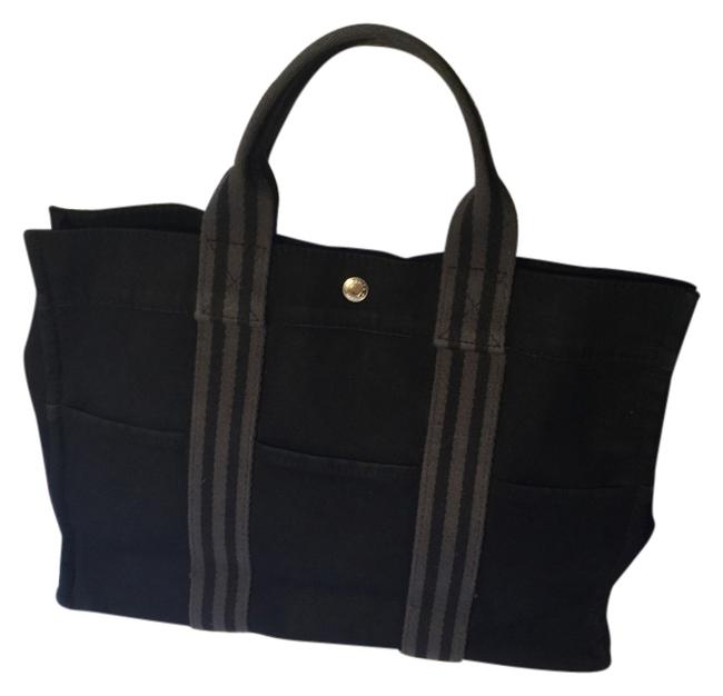 Hermes Fourre Gm Black Canvas Tote