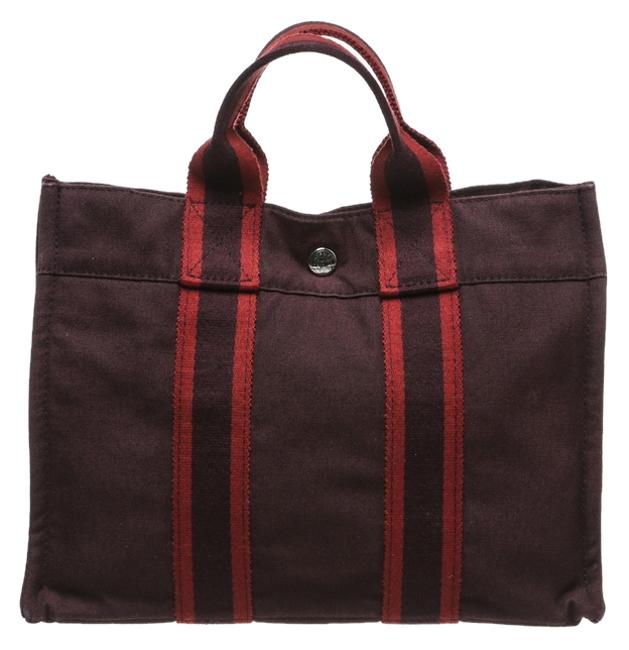 Hermes Fourre Handbag Burgundy Canvas Tote