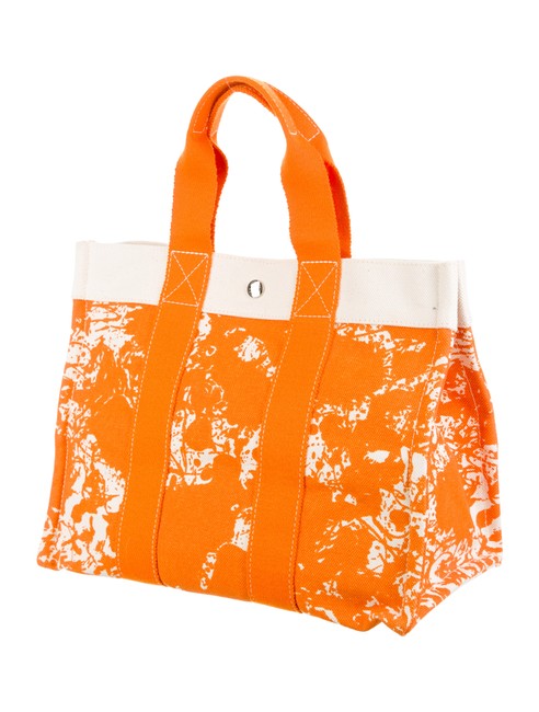 Hermes Fourre Mm Orange/ White Canvas Tote