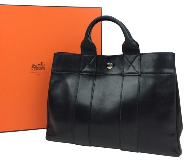 Hermes Fourre Small Black Leather Tote