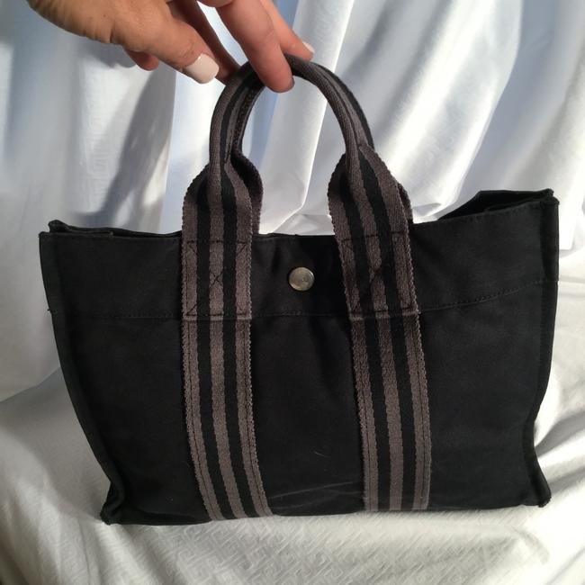 Hermes Fourre Tour Handbag Black Canvas Satchel