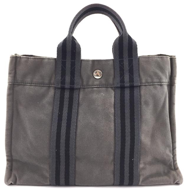 Hermes Fourre Tout Bag #12985 Black Holdall Grey Canvas Tote
