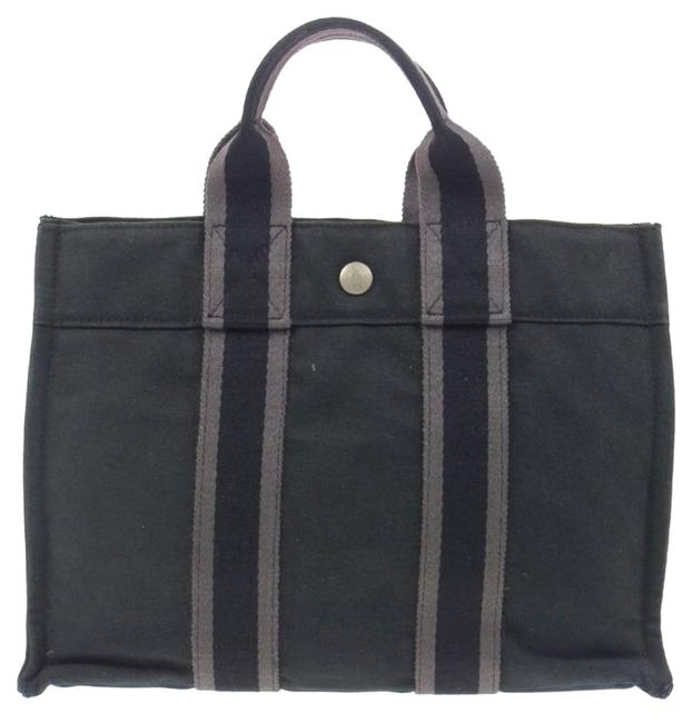 Hermes Fourre Tout Black &amp; Gray Canvas Tote