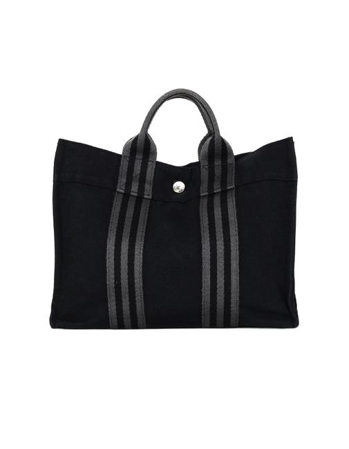 Hermes Fourre Tout Bag Black/Grey Stripe Pm Black Canvas Tote