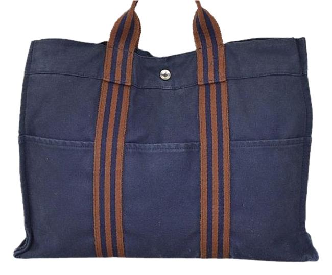 Hermes Fourre Tout Bag / Canvas Brown/ Navy Fabric/ S Tote