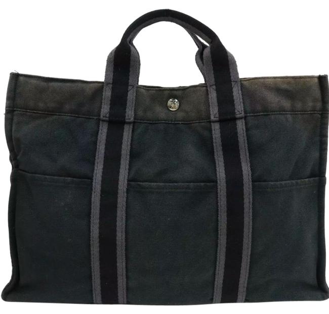 Hermes Fourre Tout Distressed Black Canvas Tote