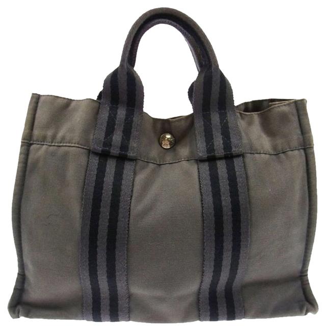 Hermes Fourre Tout Bag Gray and Black Canvas Tote