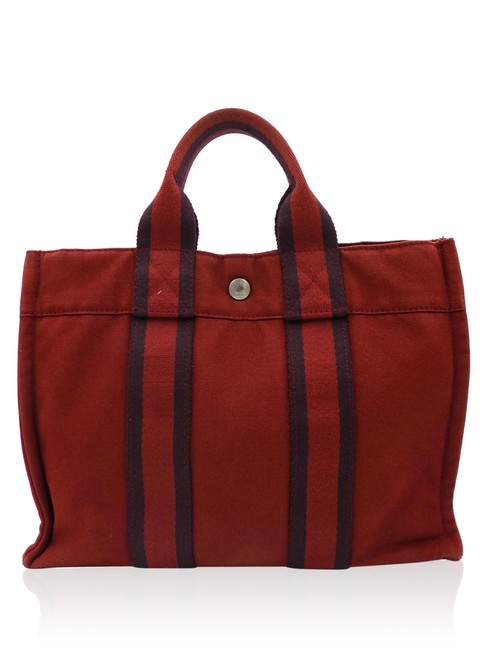 Hermes Fourre Tout Handbag Red Canvas Tote