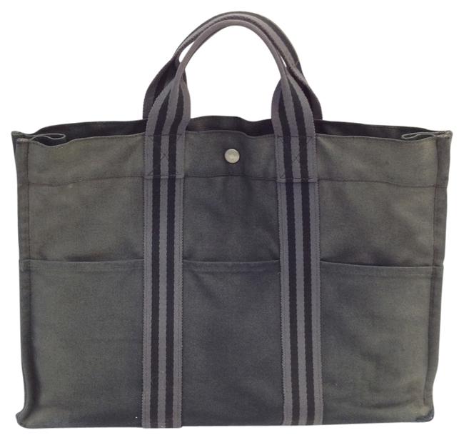Hermes Fourre Tout Bag Holdall Canvas Mm Grey Tote