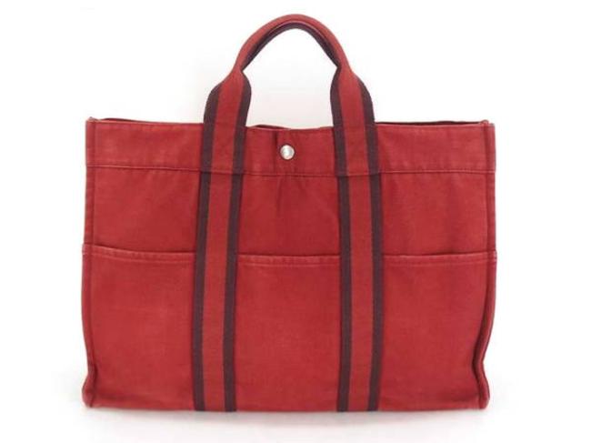 Hermes Fourre Tout Large Size Mm 225912 Red X Navy Canvas Tote