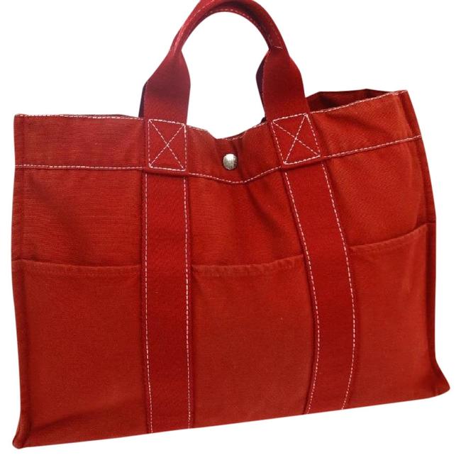 Hermes Fourre Tout Lovely Red Canvas Satchel