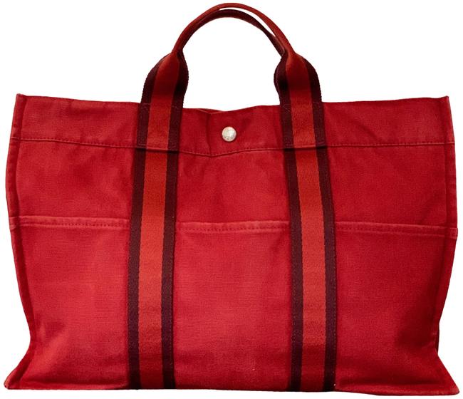 Hermes Fourre Tout Mm Red Canvas Tote