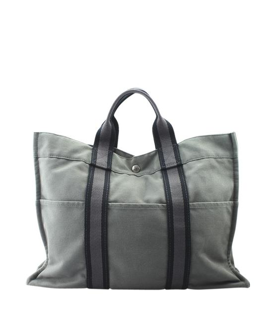 Hermes Fourre Tout Mm Striped 157666 Xgrey Canvas Tote