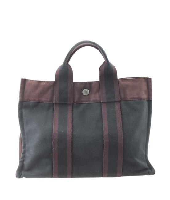 Hermes Fourre Tout Pm Burgundy &amp; Black 173339 Burgundyxblack Canvas Tote