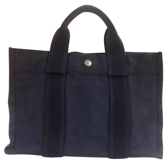 Hermes Fourre Tout Bag Pm Navy Black Gray Canves Tote
