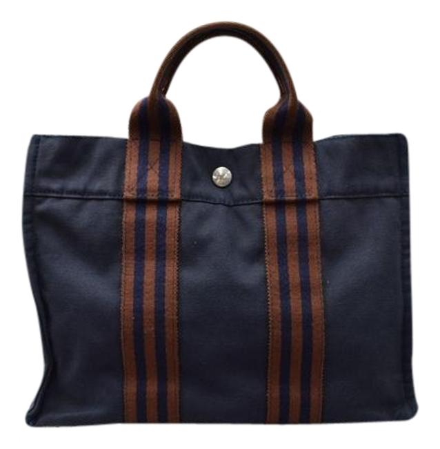 Hermes Fourre tout Pm Navy Blue Canvas Satchel