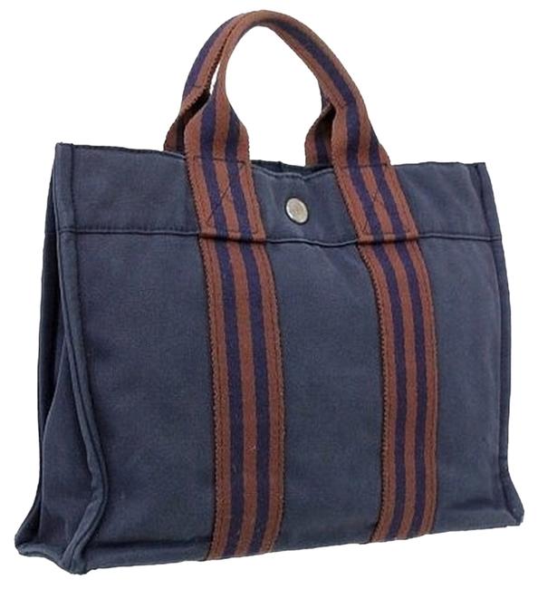 Hermes Fourre Tout Pm Navy Canvas Tote