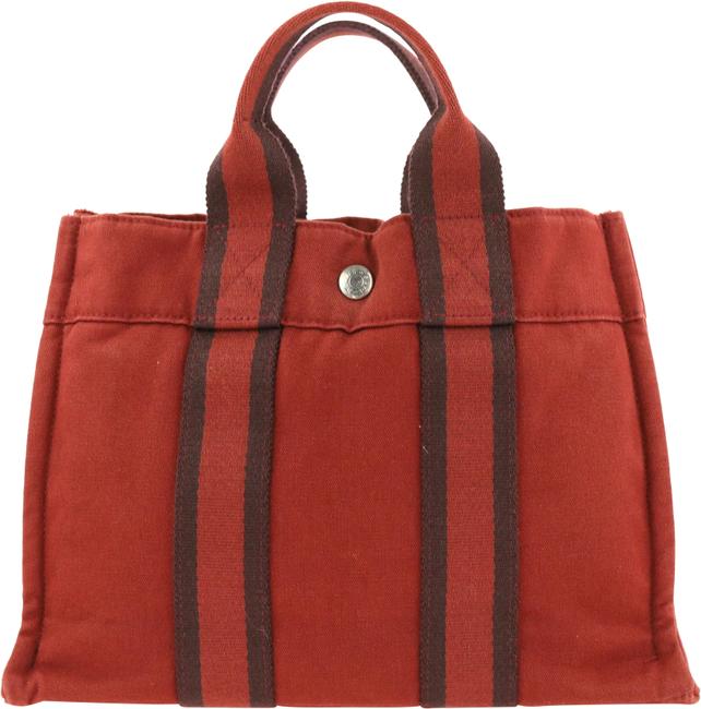 Hermes Fourre Tout Pm Red Canvas Tote