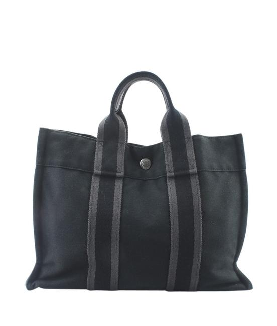 Hermes Fourre Tout Pm Striped 164620 Black Canvas Tote