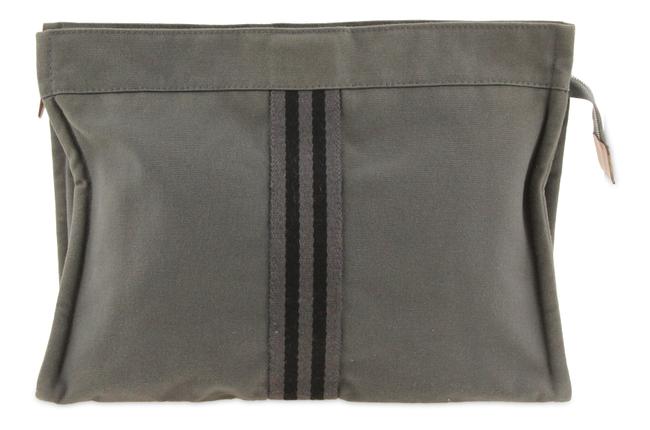 Hermes Fourre Tout Pouch Grey Canvas Clutch