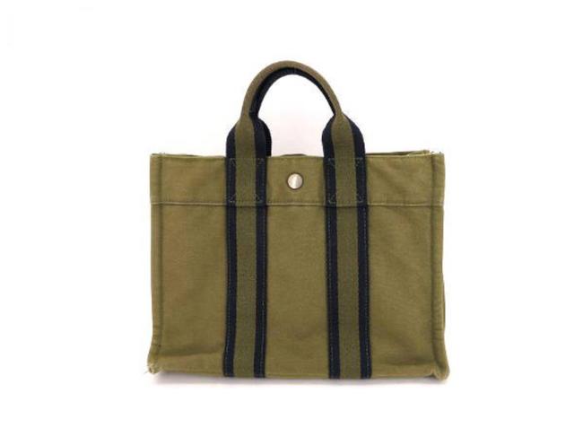 Hermes Fourre Tout Stripe 226536 Olive Canvas Tote