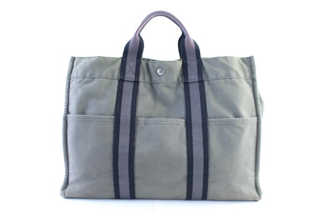 Hermes Fourre Tout Stripe 22hr0621 Grey Canvas Tote