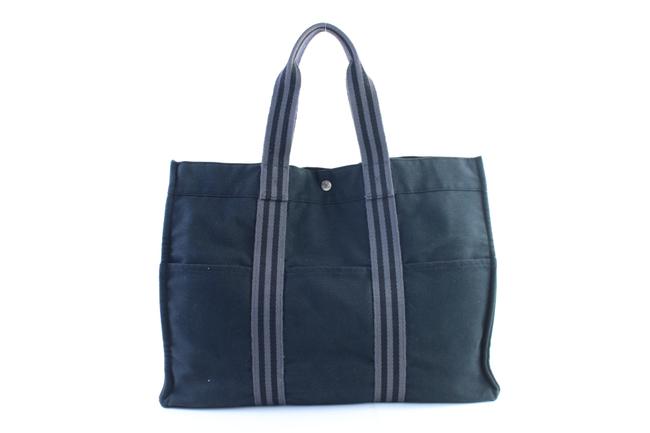 Hermes Fourre Tout Striped 12hr0613 Navy Canvas Satchel