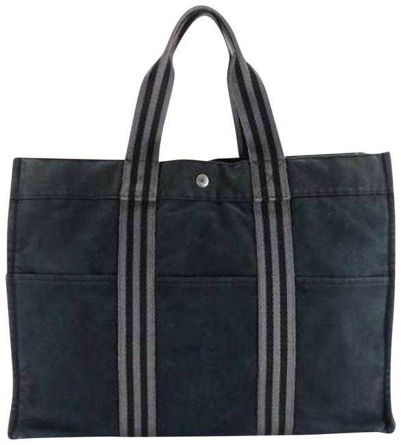 Hermes Fourre Tout Striped 226333 Navy X Grey Canvas Tote