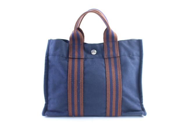 Hermes Fourre Tout Striped 5hr0605 Navy Canvas Tote