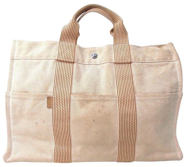 Hermes Bag Cabas Fourre Tout Unisex Ivory Orange Canvas Tote