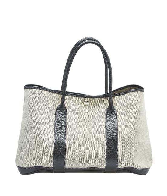 Hermes Garden Party 30 Pm Black Leather 145213 Xbeige Canvas Tote