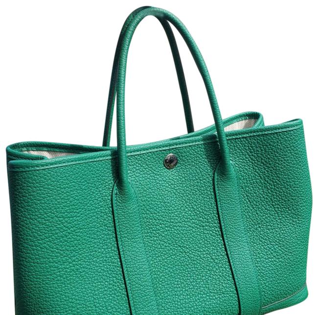 Hermes Garden Party 30 Vert Vertigo Green Leather Satchel