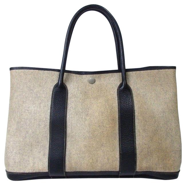 Hermes Garden Party 36 Pm Hand Black/Beige Canvas/Leather Tote
