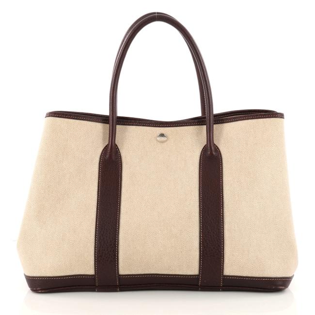 Hermes Garden Party And Leather 36 Beige with Wine Toile Tote