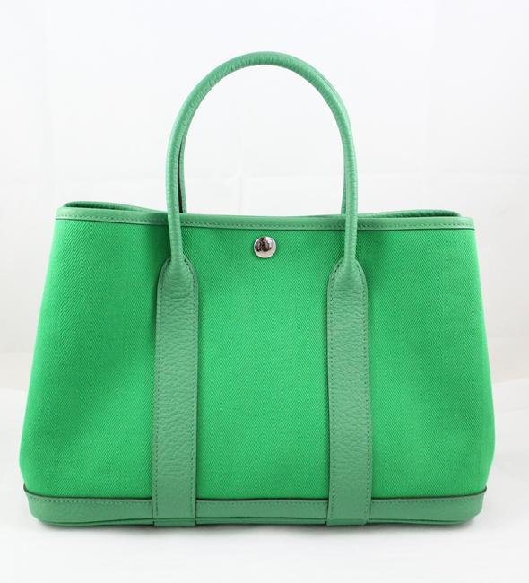 Hermes Garden Party Bamboo 30cm Green Canvas and Leather Trim Tote