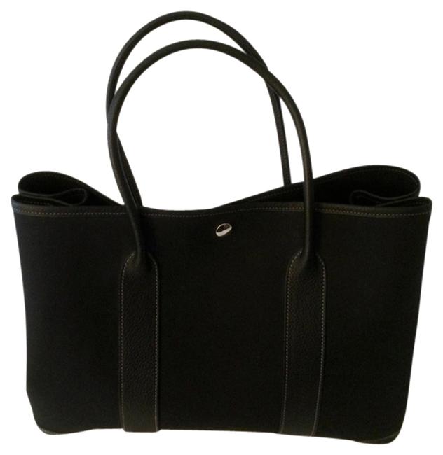 Hermes Garden Party Bag Black Canvas and Leather Tote